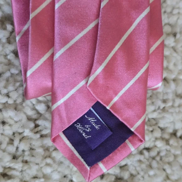 Ralph Lauren Purple Label Men's Pink & White Striped Silk Tie Made in Italy